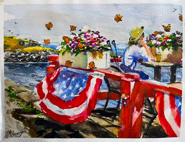 Flags, Flowers, and Monarchs Outside The Barnacle