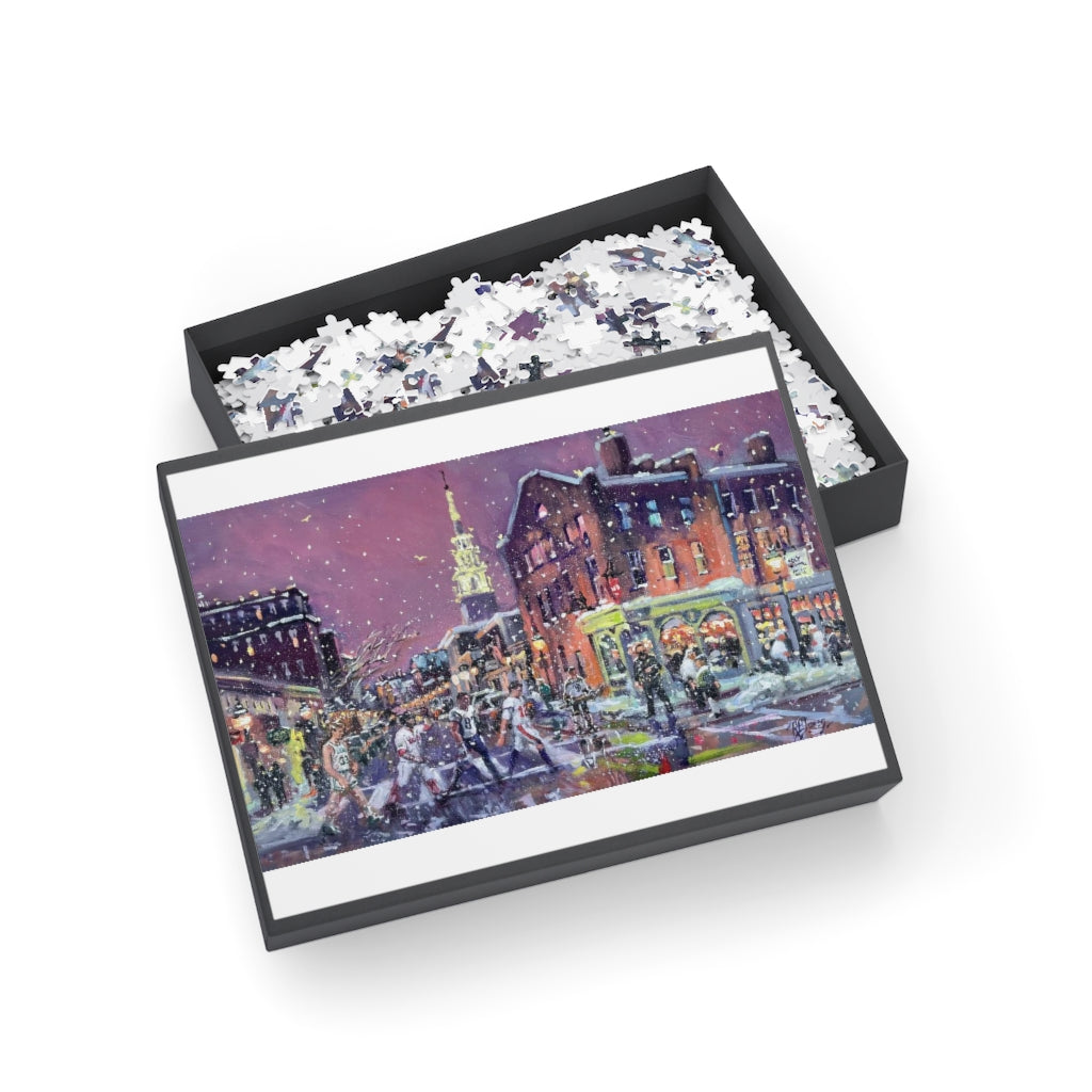 Puzzle (500, 1000-Piece) Boston Sports Players visit Newburyport 14 x 24” Oil, Richardburkejones