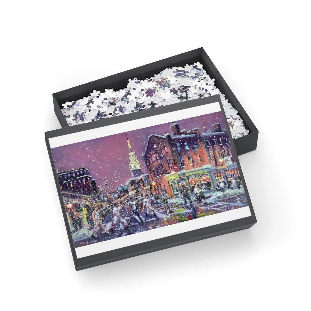 Puzzle (500, 1000-Piece) Boston Sports Players visit Newburyport 14 x 24” Oil, Richardburkejones