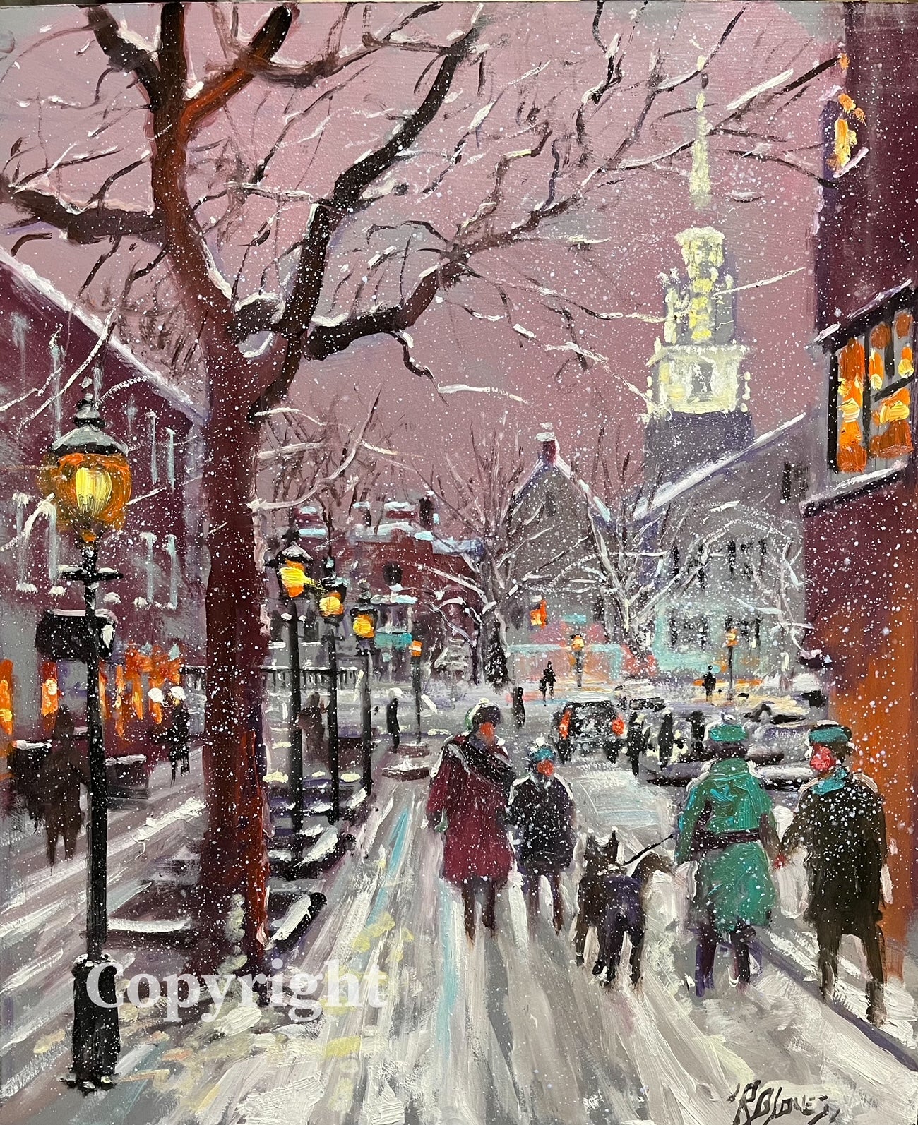 “Wintry Light on the Backside of Inn Street, Newburyport” Giclee Print of Oil Painting