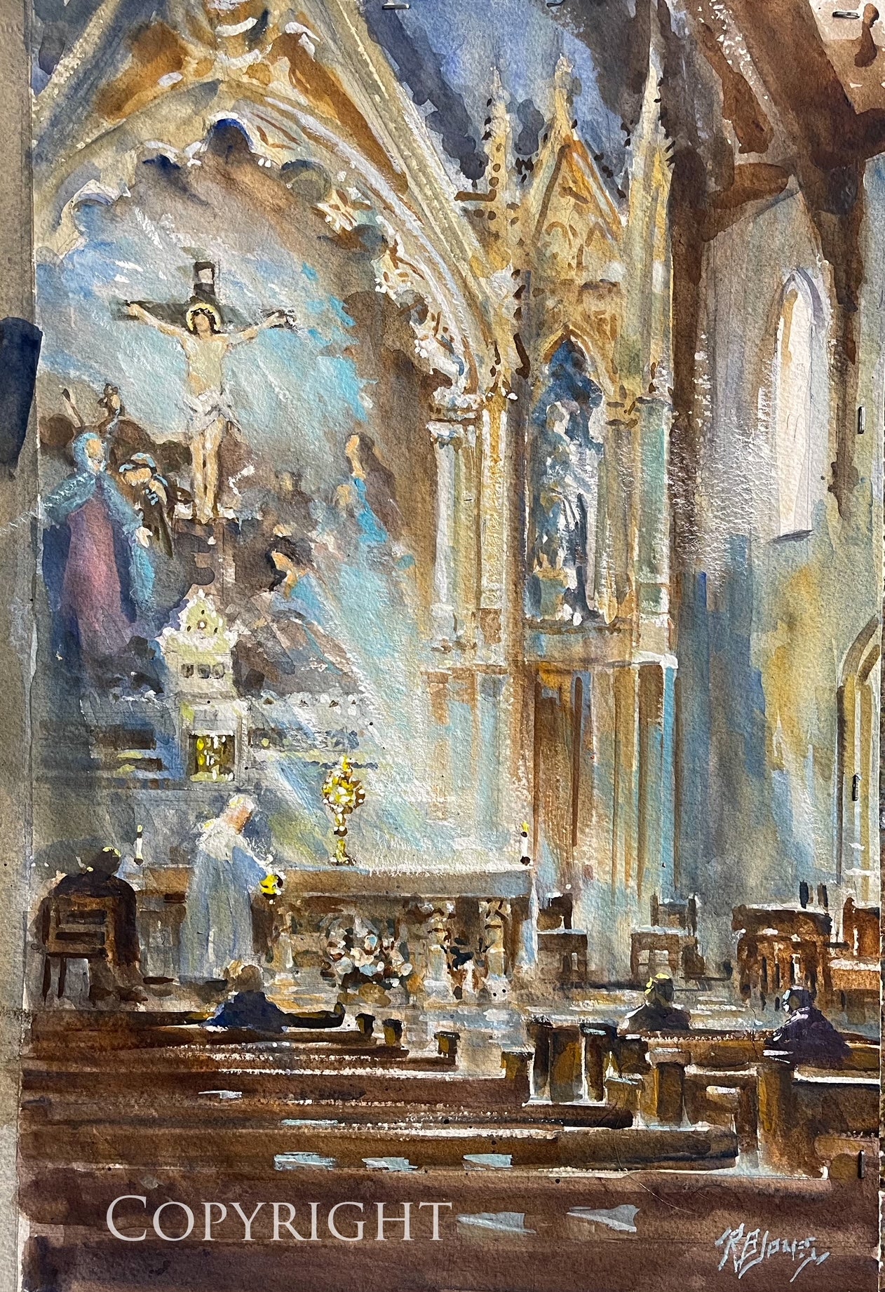 "The Adoration, I.C. Church Interior" by Richard Burke Jones, Giclee Print