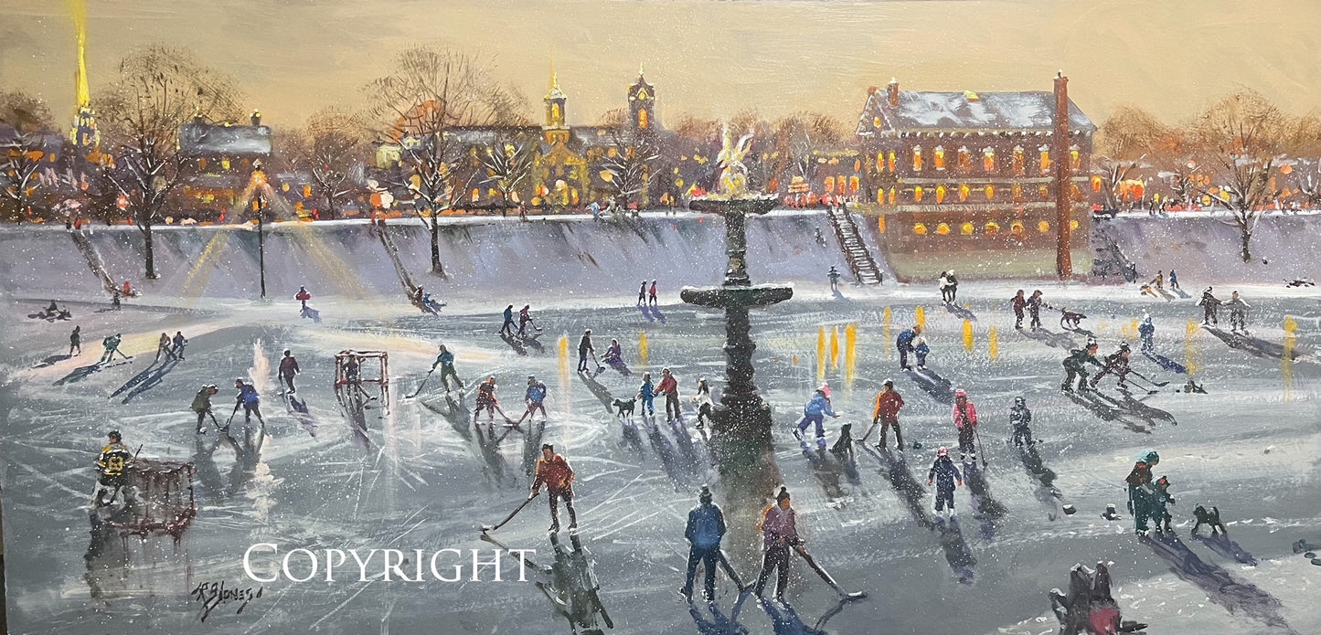 "Ice Skaters at Bartlet Mall late in the Day" Giclee Print