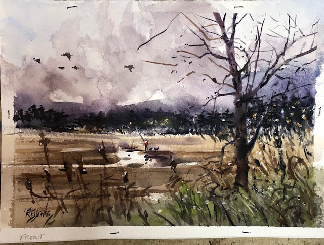 "Newman Road Fisherman" Watercolor Painting