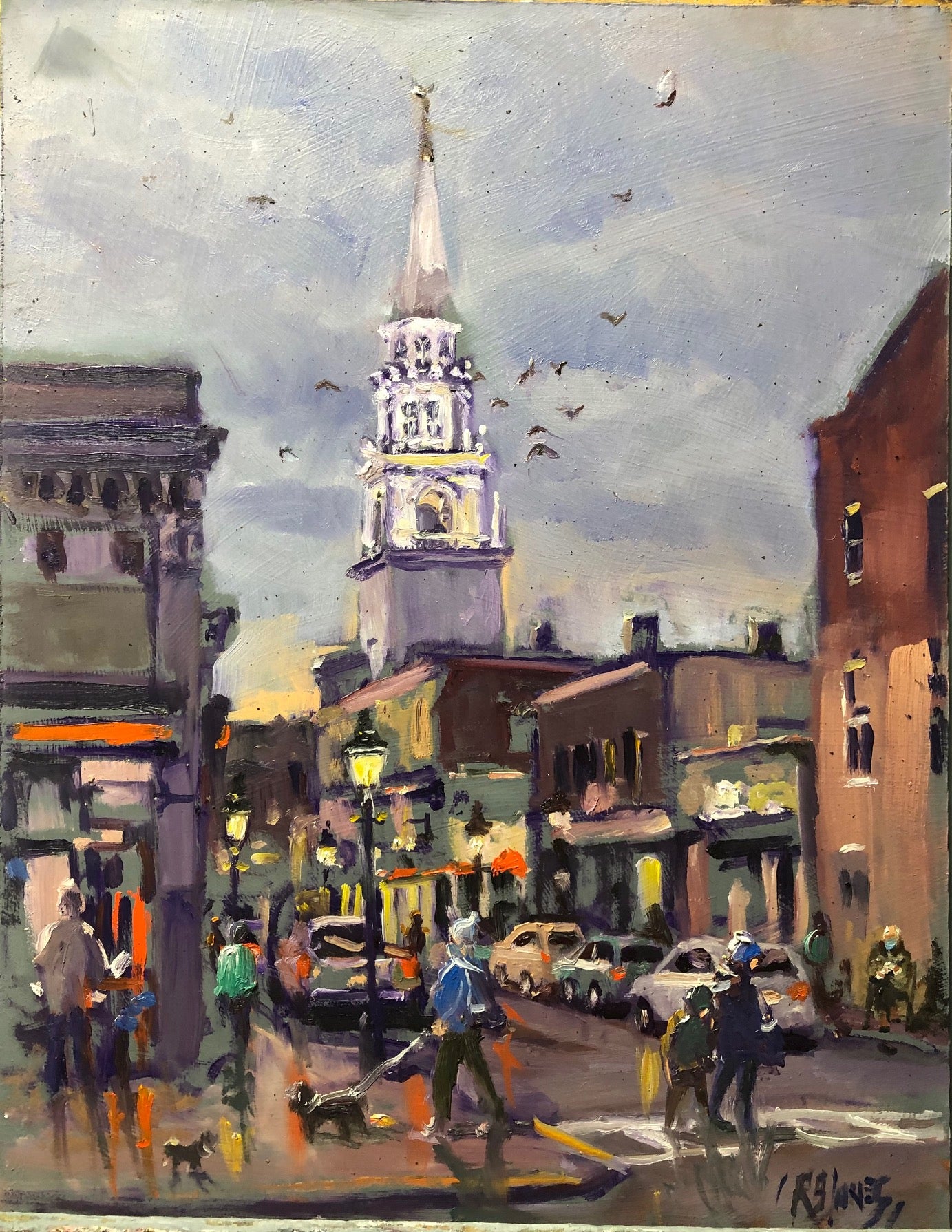 "Pleasant St at State" Oil Sketch Painting