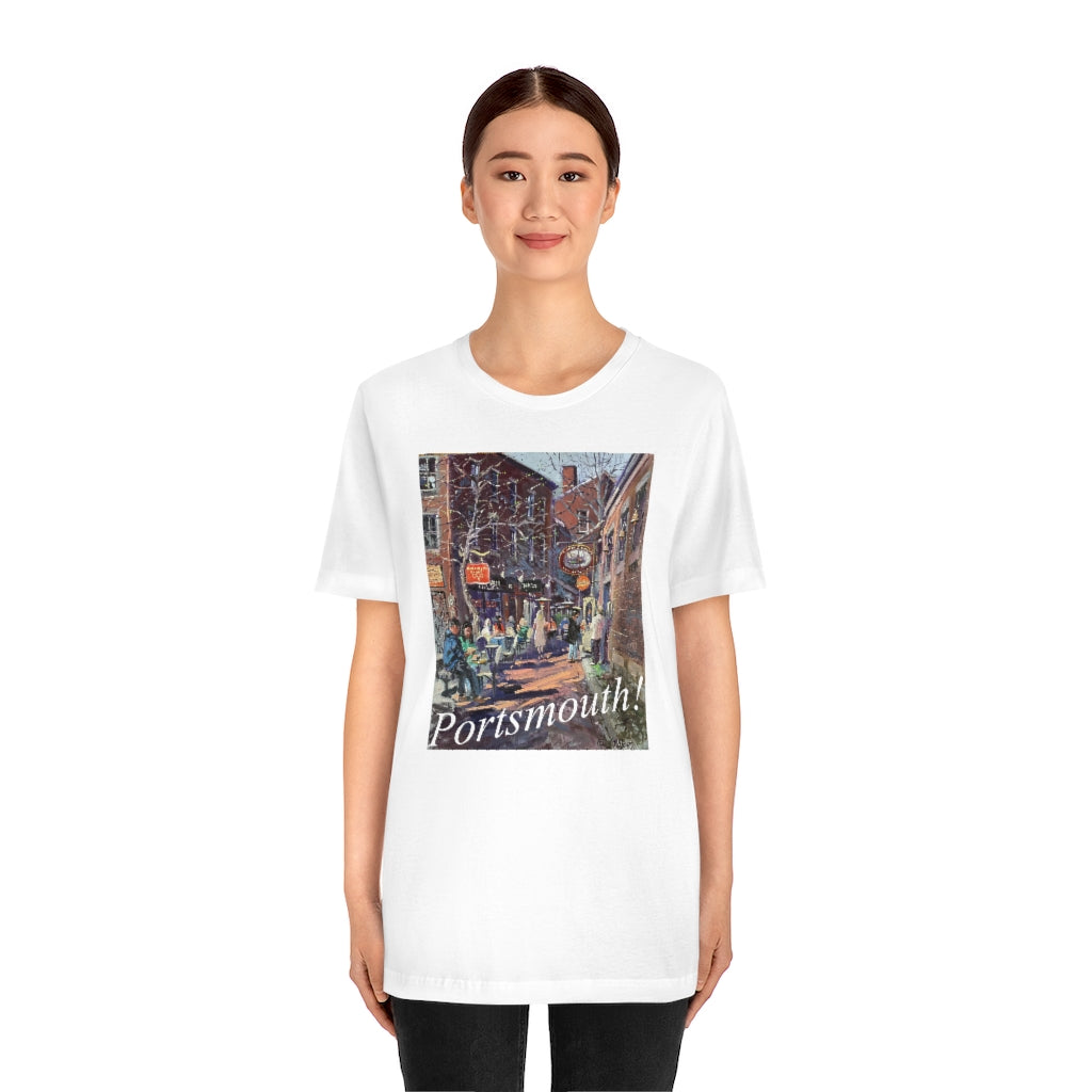 Commercial Alley Portsmouth! Artwork by Richard Burke Jones Unisex Jersey Short Sleeve Tee