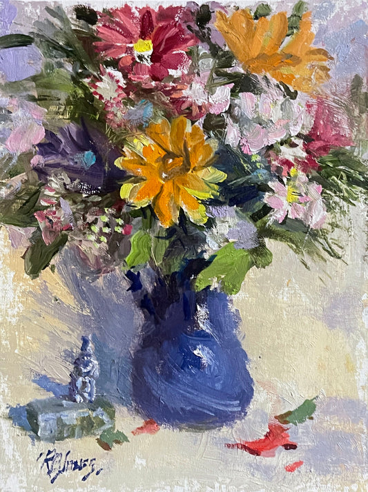 Lively Bouquet Oil Study, Oil on linen panel, 9 x 12 in. Framed, Richard Burke Jones