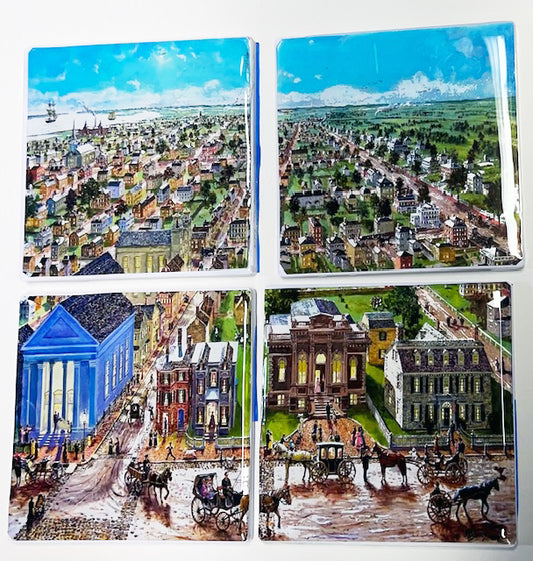 Handmade Coasters in Newburyport signed by the Artist -Bundle of 4 (Upper State 1870)