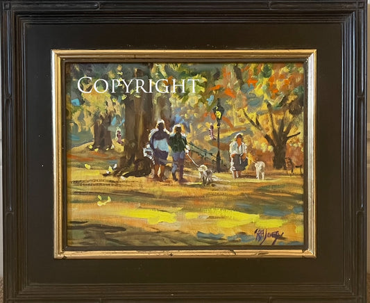 Walk in the Fall at the Mall, Oil Painting with Frame