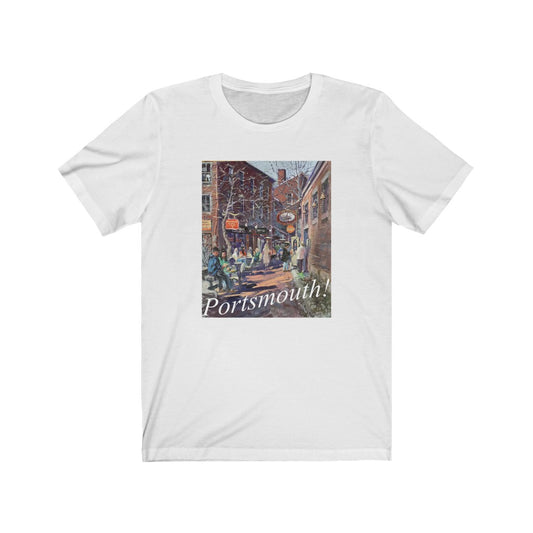 Commercial Alley Portsmouth! Artwork by Richard Burke Jones Unisex Jersey Short Sleeve Tee