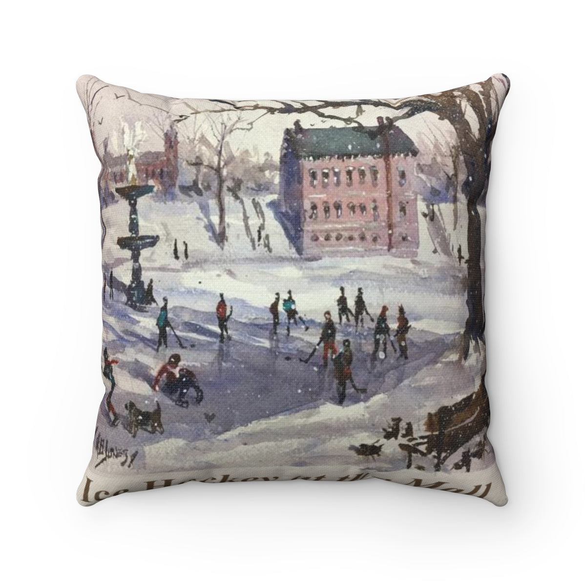 Ice Hockey at Bartlett Mall, Newburyport - Square Pillow