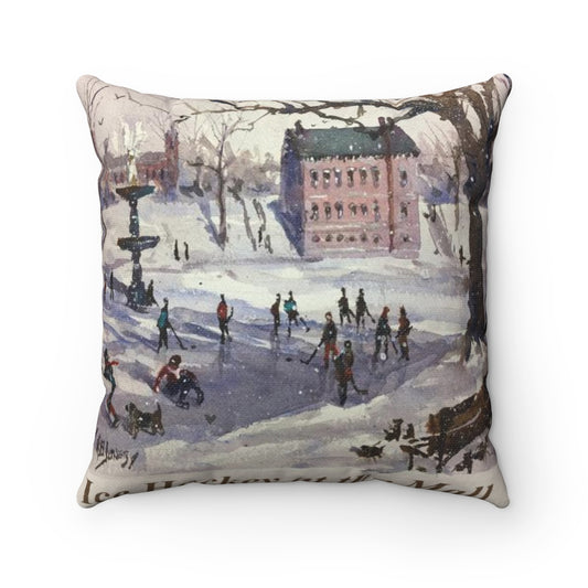 Ice Hockey at Bartlett Mall, Newburyport - Square Pillow