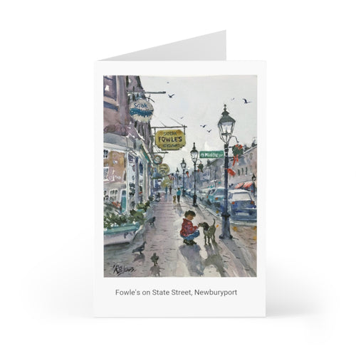 Fowle's Greeting Cards (7 pcs) showing the Painting of Fowle's on State Street in Newburyport by Richard Burke Jones