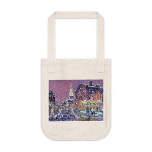 Organic Canvas Tote Bag showing Oil Painting of Sports Figures walking across our Abbey Road.