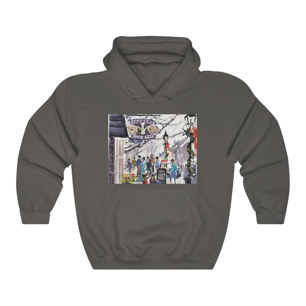Showing Abe's Bagels painting by Richard Burke Jones Unisex Heavy Blend™ Hooded Sweatshirt