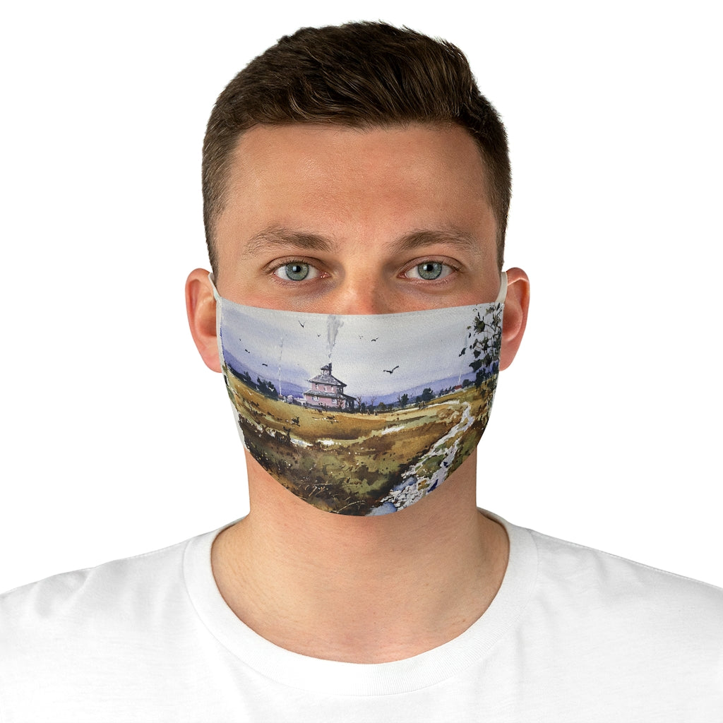 Fabric Face Mask showing “Pink House Watercolor”