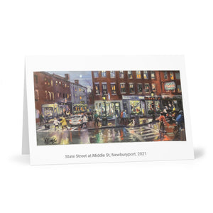 State Street at Middle St Greeting Cards (horizontal)(7 pcs) showing Oil Painting by Richard Burke Jones