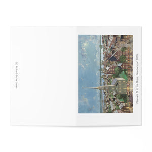 Pleasant Street Greeting Cards (horizontal)(7 pcs) showing Oil Painting by Richard Burke Jones of ''Pleasant Street to the Ships and Beyond, Newburyport, 1860"