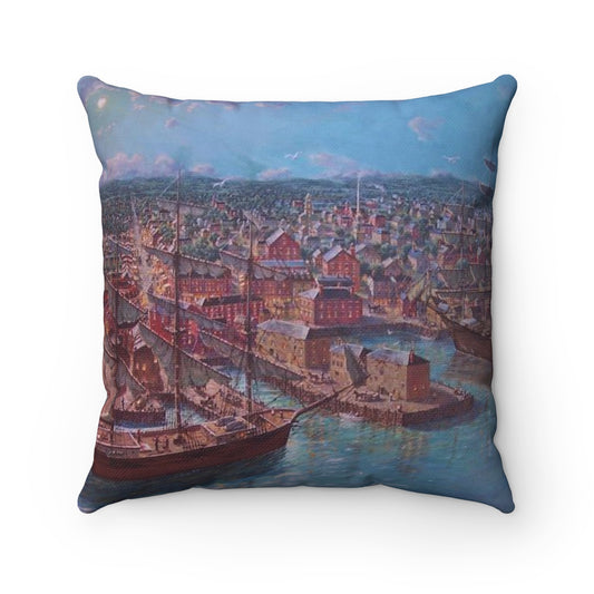 Newburyport Harbor 1850s Richard Burke Jones Polyester Square Pillow