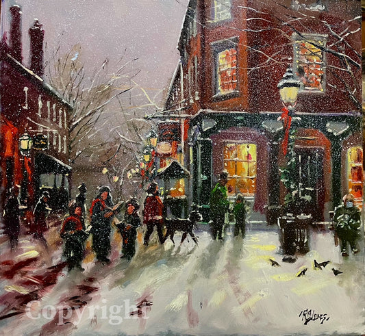 Wintry Inn Street at Market Sq., oil, Richard Burke Jones