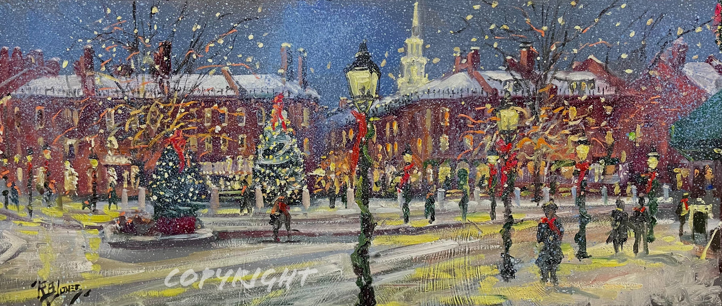 Giclee Print Wintry Holidays in Market Sq. Newburyport