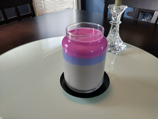 Roo's Recycled Candles - the large, grey, pink, purple one....