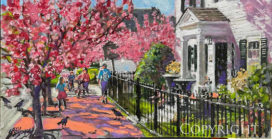 The Flowering Trees, High St, Oil, 14 x 24" Richard Burke Jones