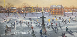 "Ice Skaters at Bartlet Mall late in the Day"   Giclee Print