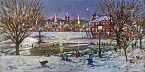 Ice Skaters at the Bartlett Mall under the lights - Giclee Print, Signed, Numbered