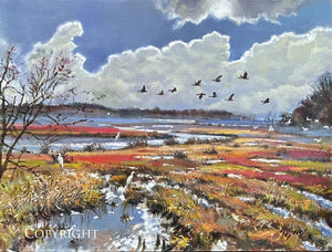 Newbury Marsh with Train   Giclee Print of Oil Painting