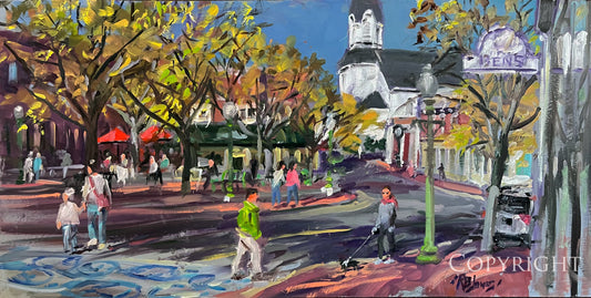 Market Sq. Amesbury in the fall! 12 x 24”, oil, Richard Burke Jones