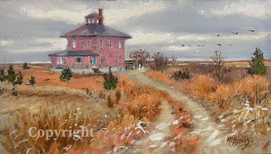 The Pink House on a Foggy Morning, Newbury MA”   Giclee Print of Oil Painting