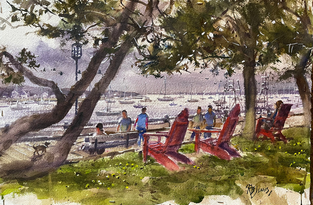 15 x 22”, “The Red Chairs”, Watercolor, Richard Burke Jones