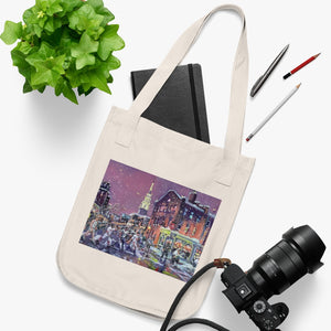 Organic Canvas Tote Bag showing Oil Painting of Sports Figures walking across our Abbey Road.
