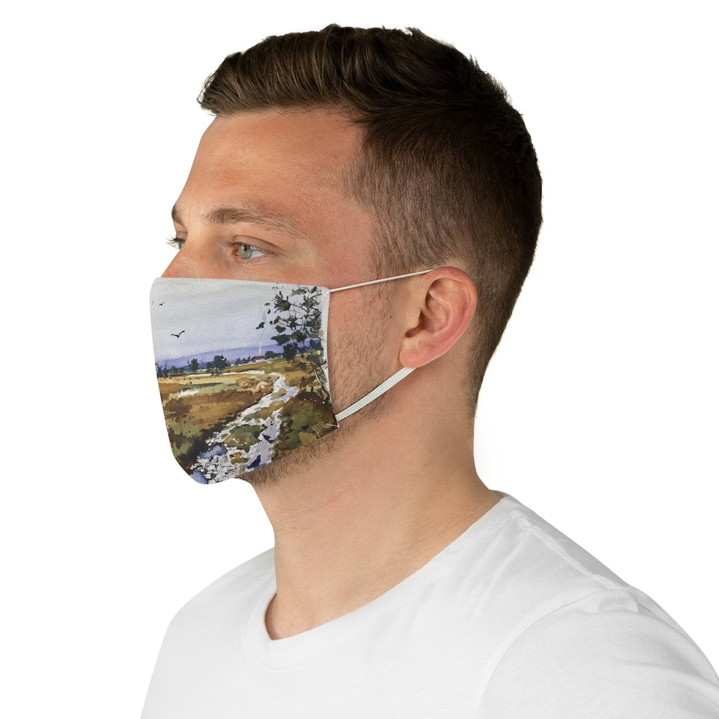 Fabric Face Mask showing “Pink House Watercolor”