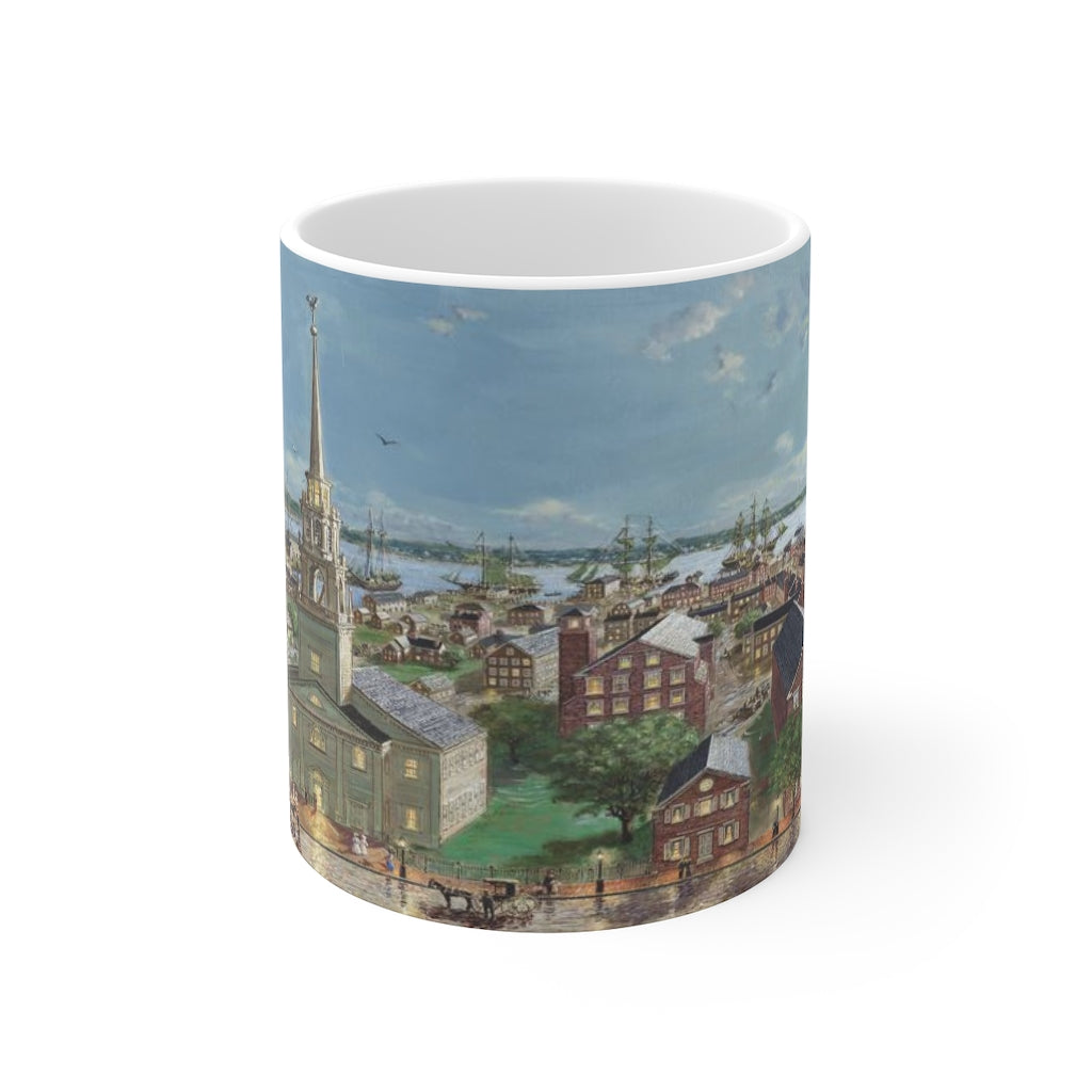 Mug 11oz Showing Pleasant St to the Ships, Newburyport, 1860 by Richard Burke Jones