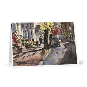 Greeting Cards (7 pcs) showing watercolor of Beck St, Early Morning, Newburyport by Richard Burke Jones