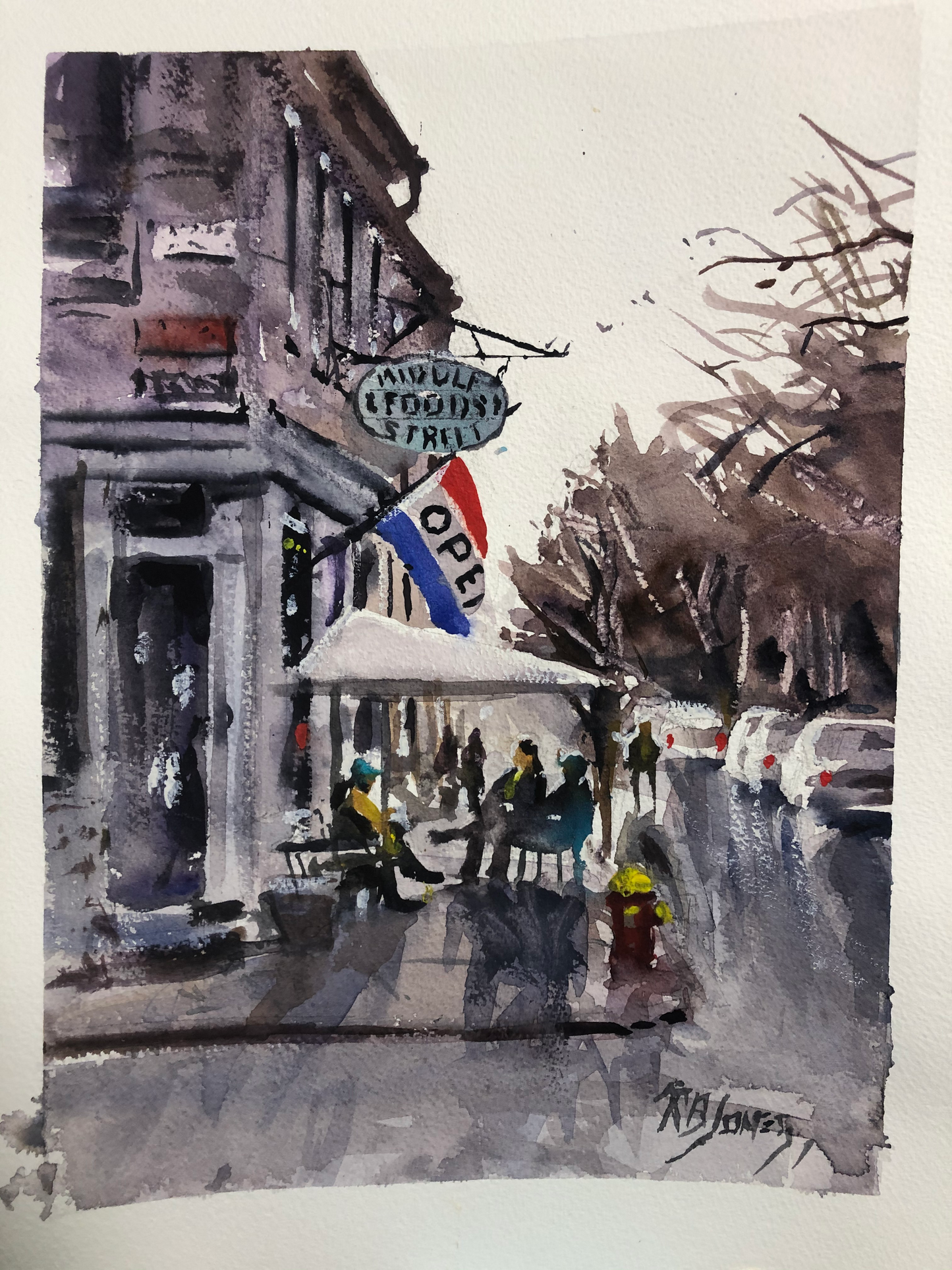 Middle Street Foods Original Watercolor by Richard Burke Jones