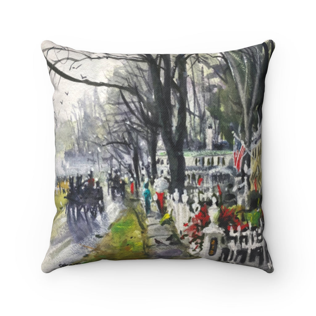 Showing the watercolor of Along Point  Shore by Richard Burke Jones. Spun Polyester Square Pillow