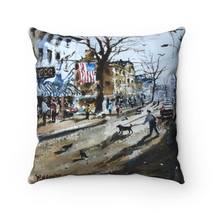 Spun Polyester Square Pillow showing the painting of the Grog Early Morning by Richard Burke Jones