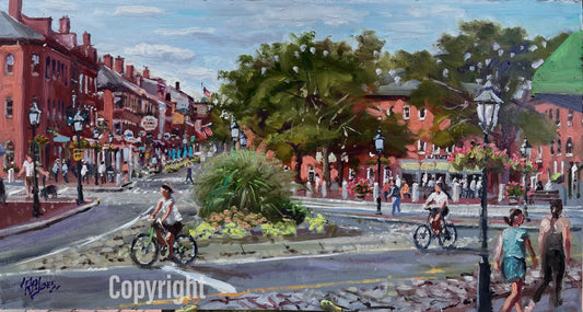 ‘View of Market Square &. State Street, Newburyport, MA,’ oil, 12x24”, Richard Burke Jones