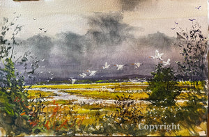 Flying Egrets on the Reguge